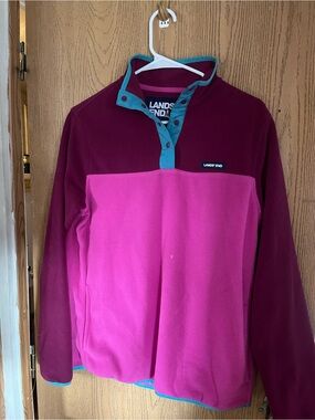 Lands' End Men’s Fleece - small Magenta and Burgundy Teal Trim fall
